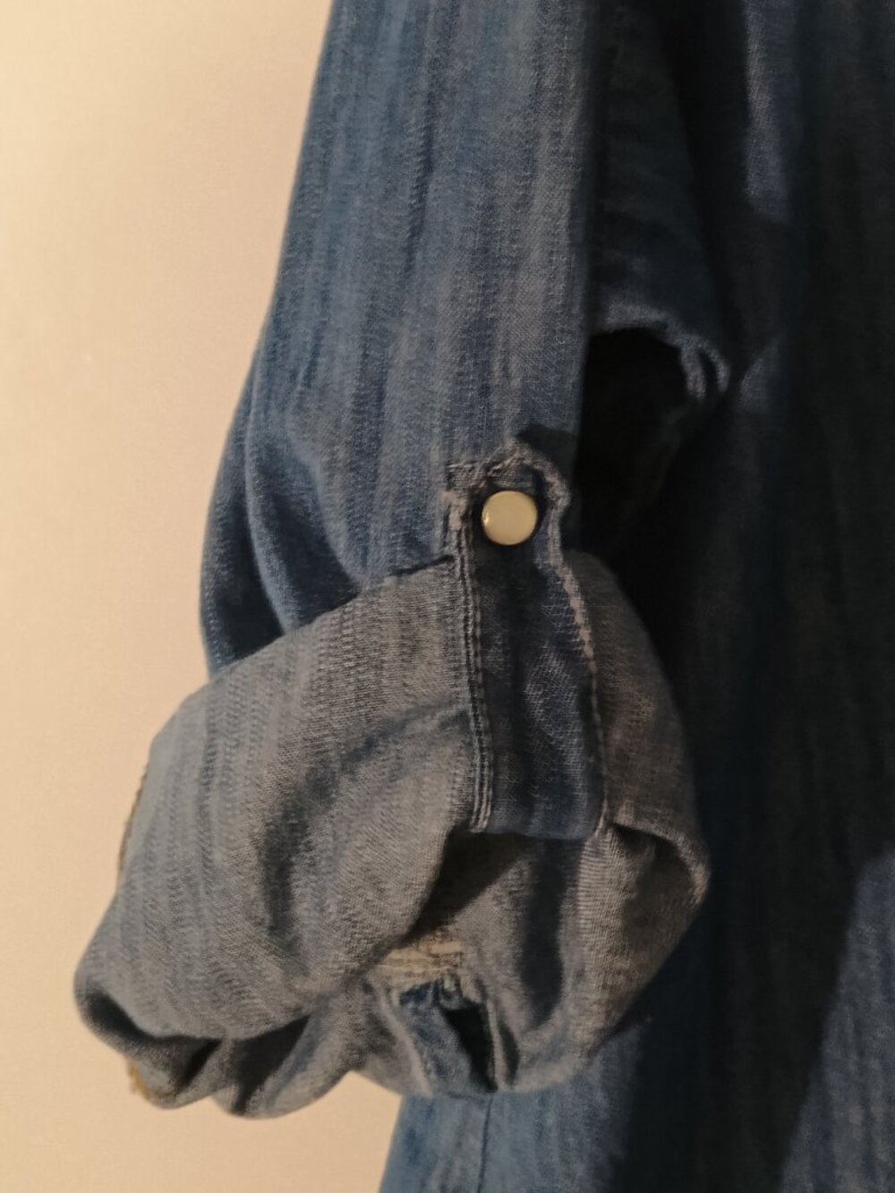 Simply Be Chambray Denim Button Front Western Shirt Plus Size Roll Tab Sleeve - Picture 5 of 13